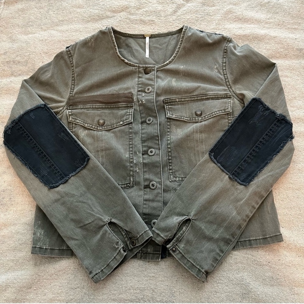 Free People Olive Jacket with Black Button